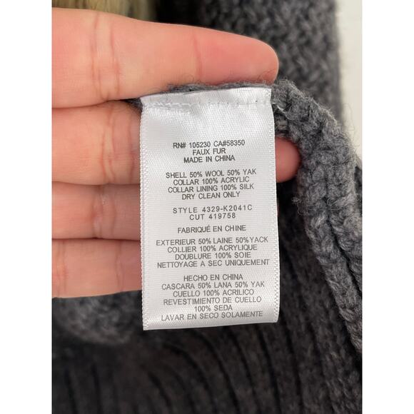 Joie Jamilee C Faux Fur Collar Wool Cardigan Sweater Gray Women's Size Medium - Picture 10 of 10